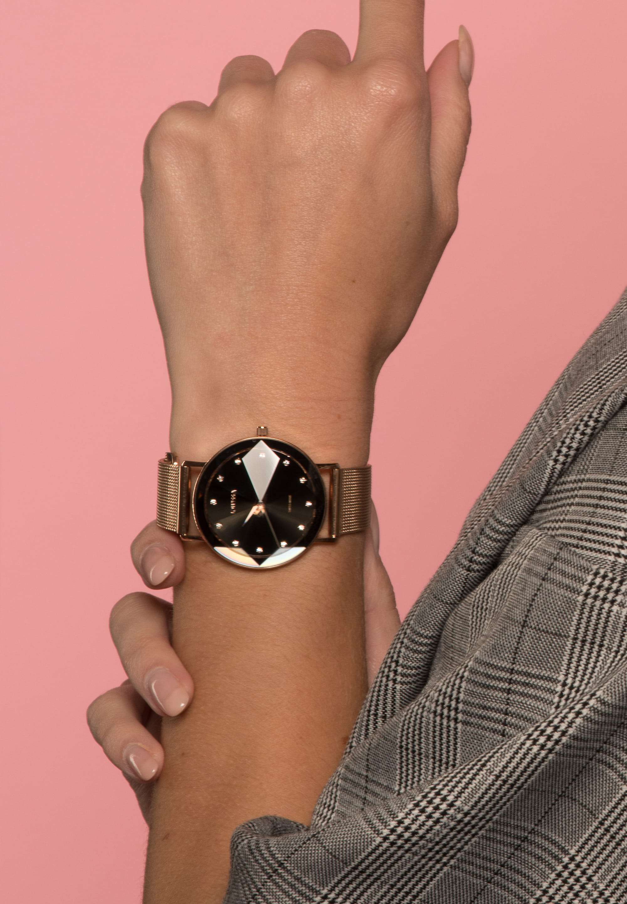 Facet swiss black watch for women - all swiss made for ladies watch - with gold strap and black dial