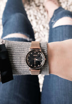 swiss black watch for women - all swiss made for ladies watch - with gold strap and black dial