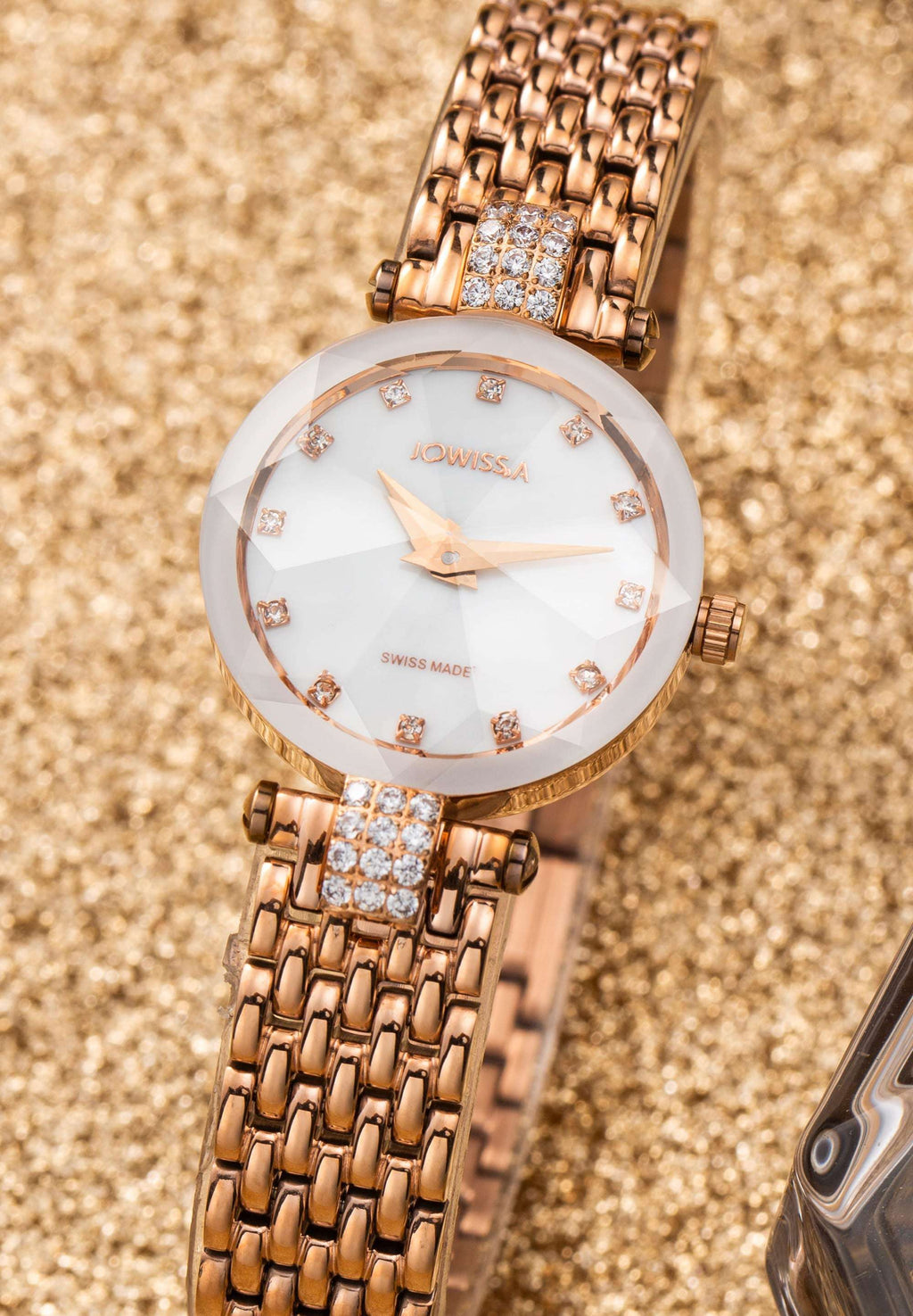 Swiss gold watch for women - with gold strap and white dial - all swiss made gold watch for ladies