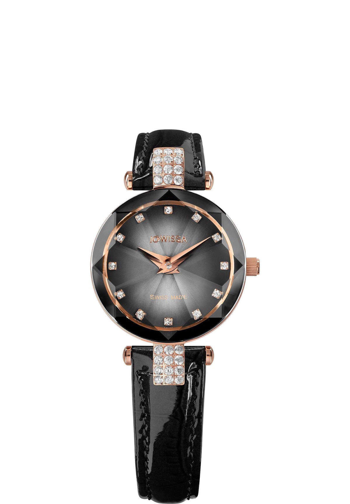 black leather strap cool watch with rhinestones and gold studs Chic Style Black-Gold Diamond Square Leather Wristwatch  main image 2