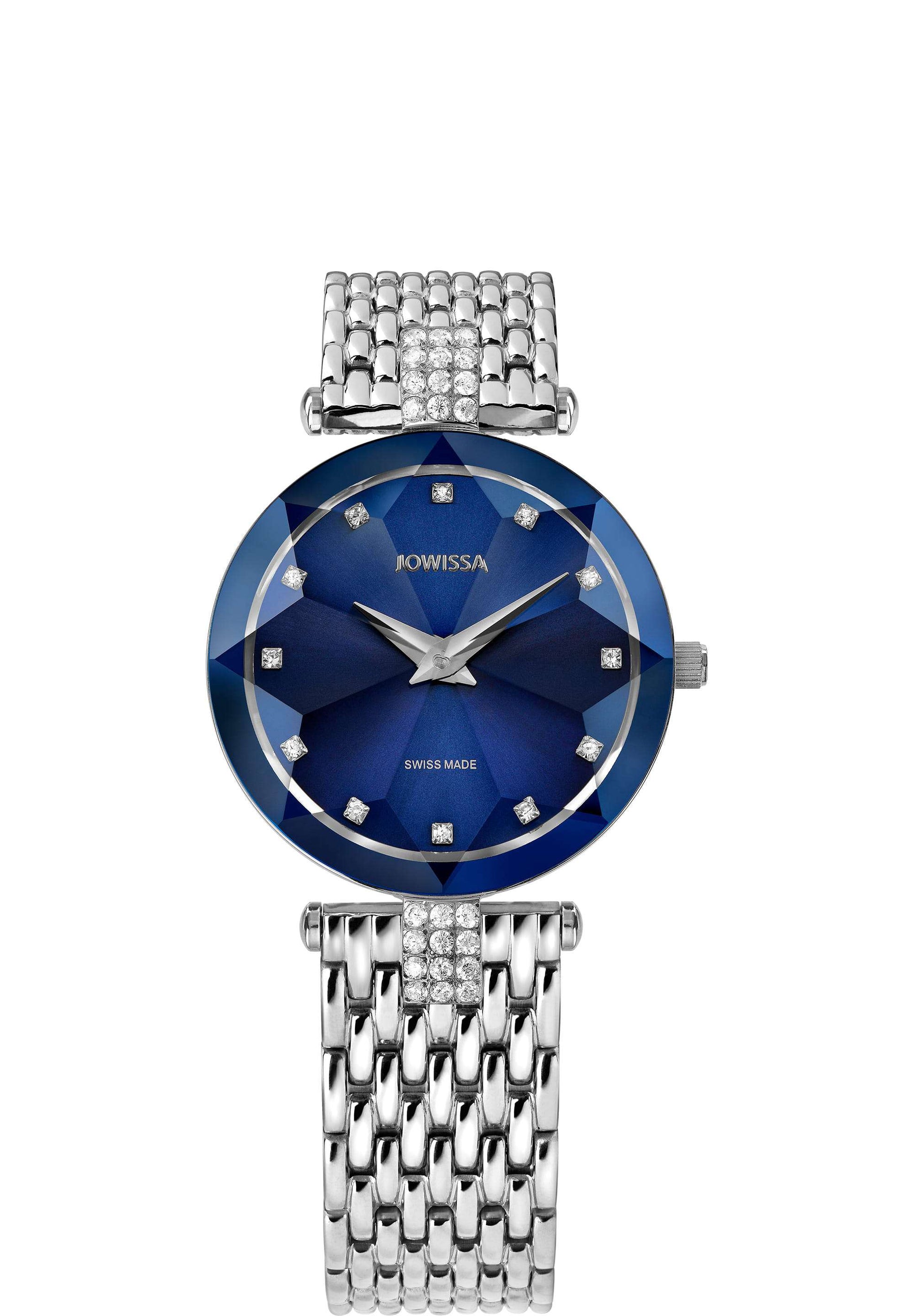 Silver Blue Swiss Woman Watch 29mm Facet Strass – Jowissa