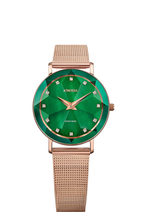 Facet Small Green Dial Sparkling Crystal Watch with Rose  display picture 2