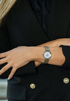 Swiss ladies watch with silver and gold strap and light pink dial - all swiss made watchf or women