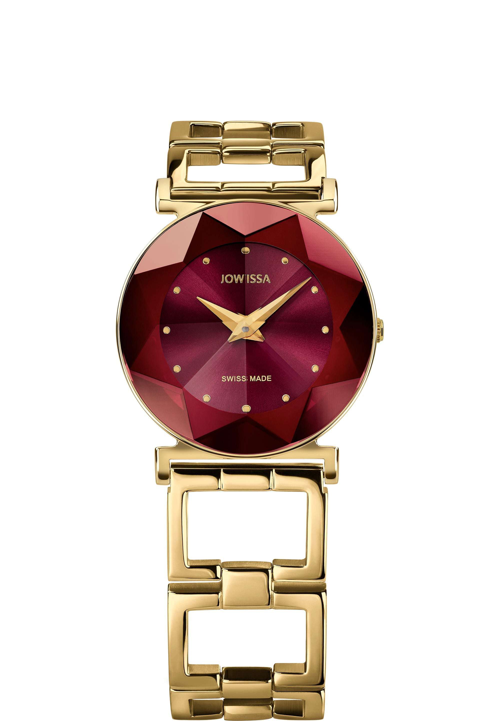 J5.852.M Red dial Womens Watch Red Women's Swiss made Watches Swiss Ladies Watches Red Ladies Watch Special Gold Stainless Steel Strip