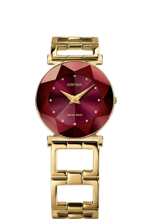 J5.852.M Red dial Womens Watch Red Women's Swiss made Watches Swiss Ladies Watches Red Ladies Watch Special Gold Stainless Steel Strip