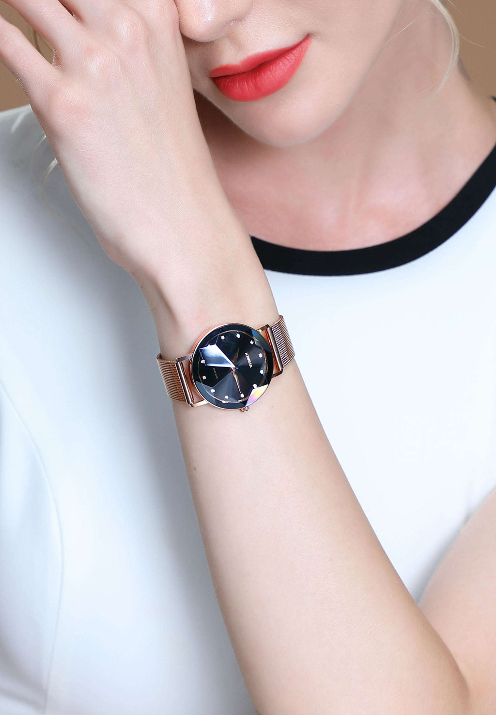 Facet swiss black watch for women - all swiss made for ladies watch - with gold strap and black dial