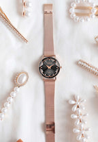 Gold swiss watch for women - all swiss made for ladies watch - with gold strap and black dial