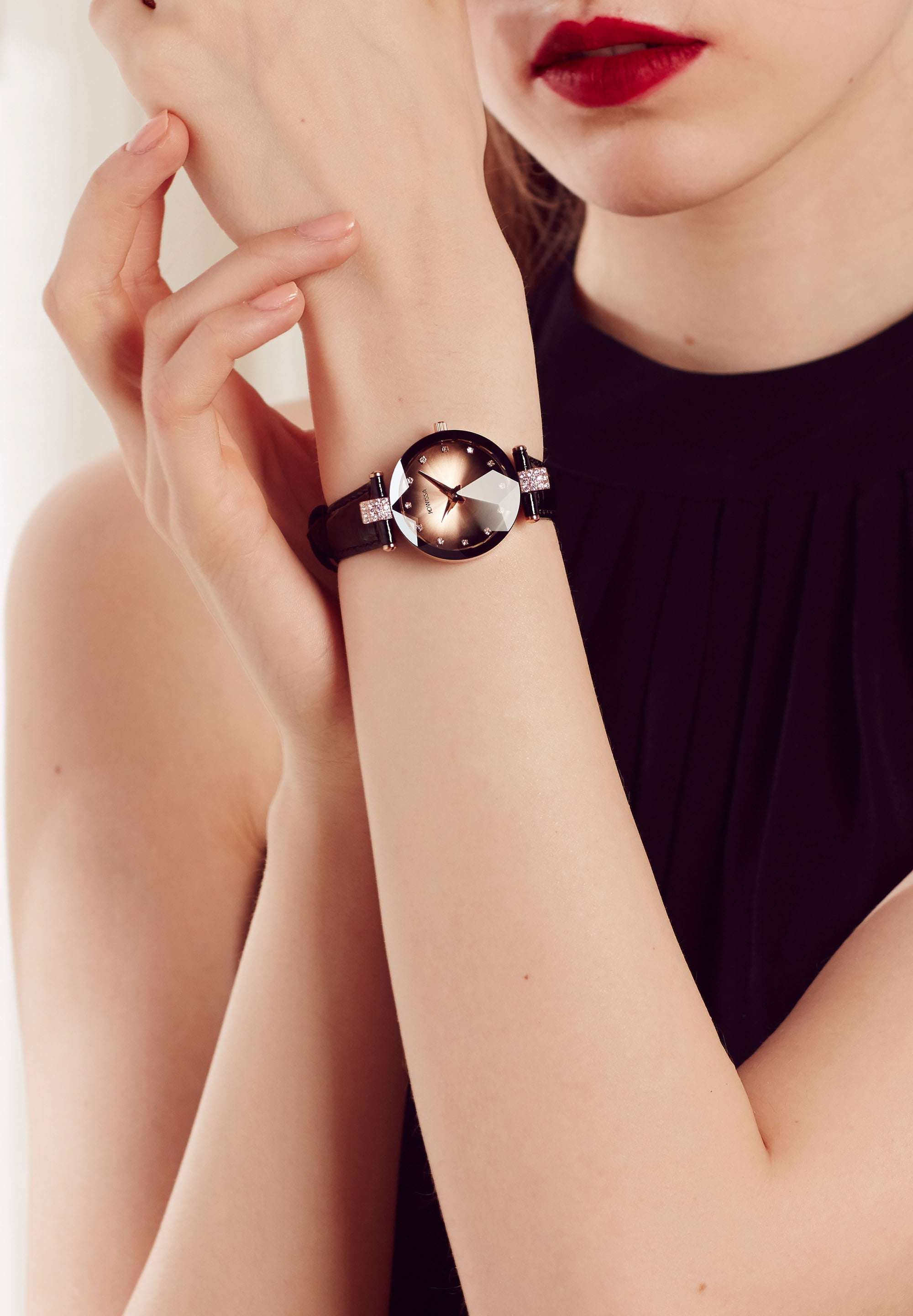 Brown swiss watch for ladies - all swiss made womens watch - with brown leather strap and brown dial 