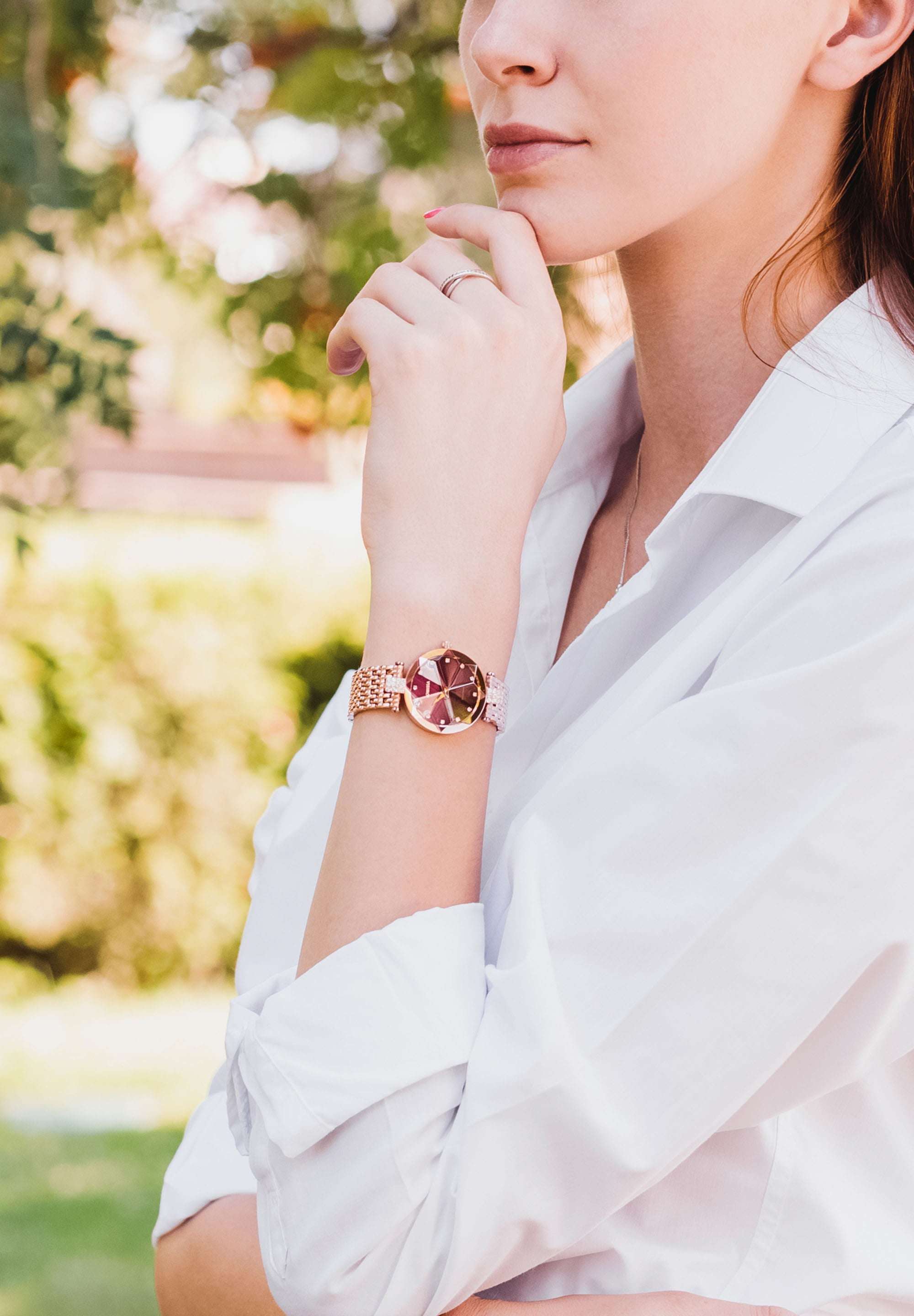 Swiss gold watch for ladies - all swiss made watch for women - with gold strap and red dial 