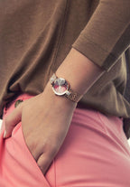 Gold watch for ladies - swiss womens watch with gold strap and red dial - all swiss made