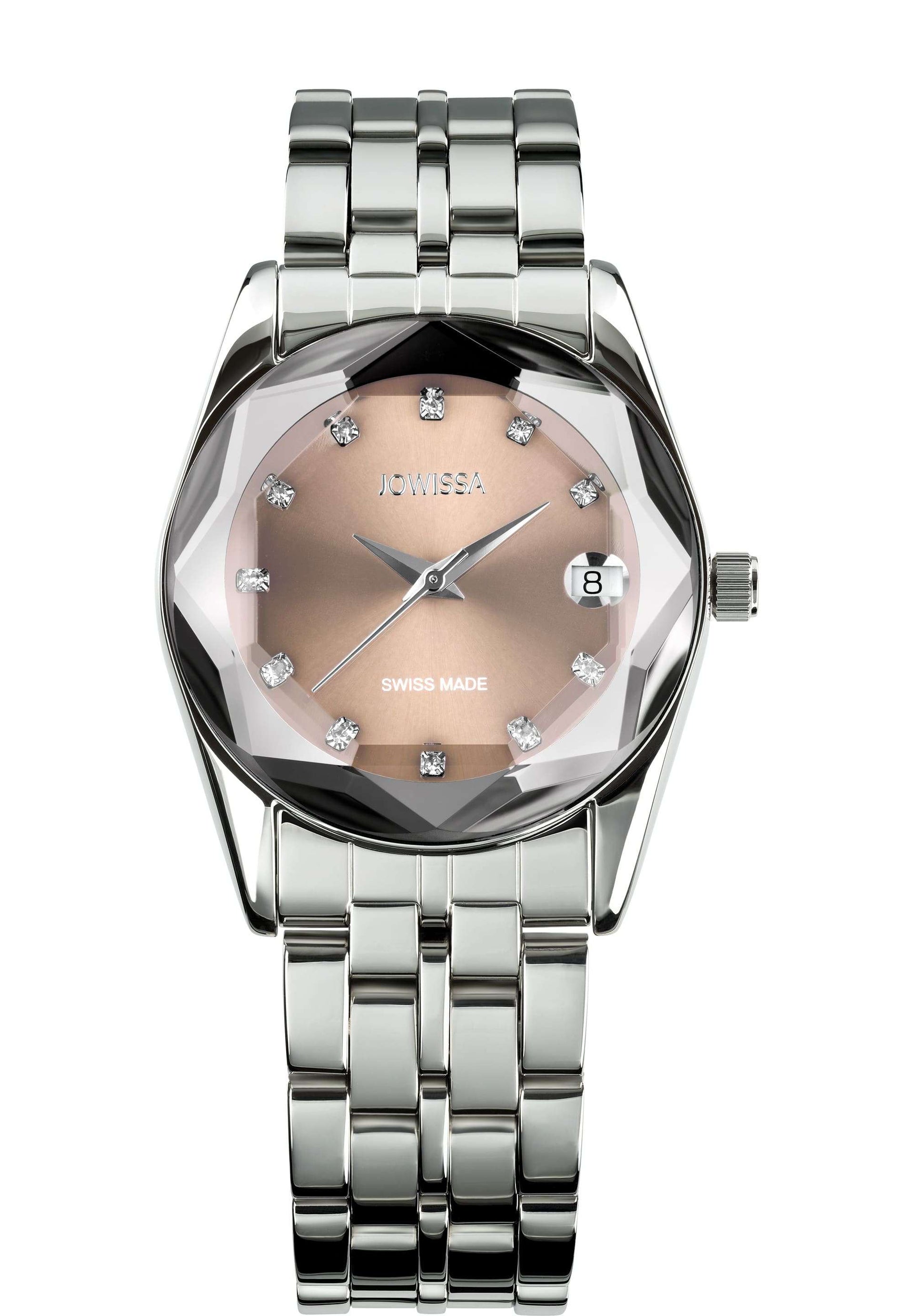 Cosmo 36mm Dress Watch Diamond Cut Crystal Taupe Sunray Dial Steel Bracelet  Swiss Made J6.259.L