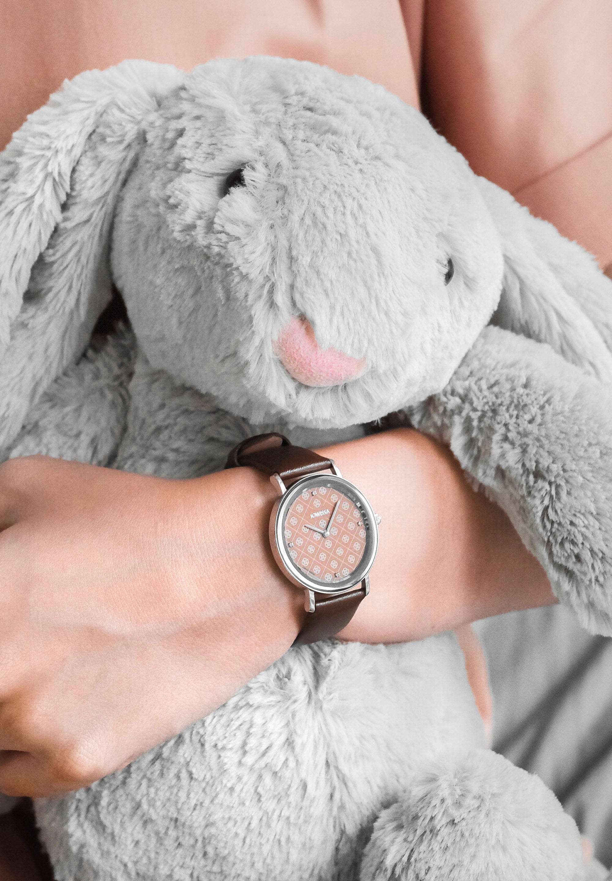 brown modern Jowissa swiss ladies watch with a pattern dial and a brown leather watch band