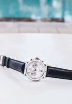 Black watch with white dial made for men - black leather strap all swiss made for men