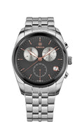 Silver swiss watch for men - has silver strap and grey dial - all swiss made watch for men