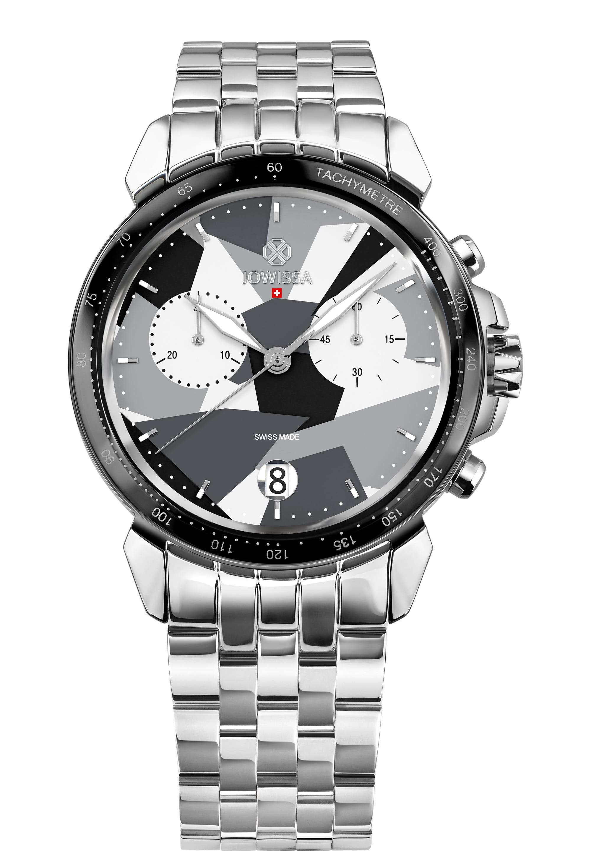 Silver watch for men with silver strap and black and grey dial - all swiss made