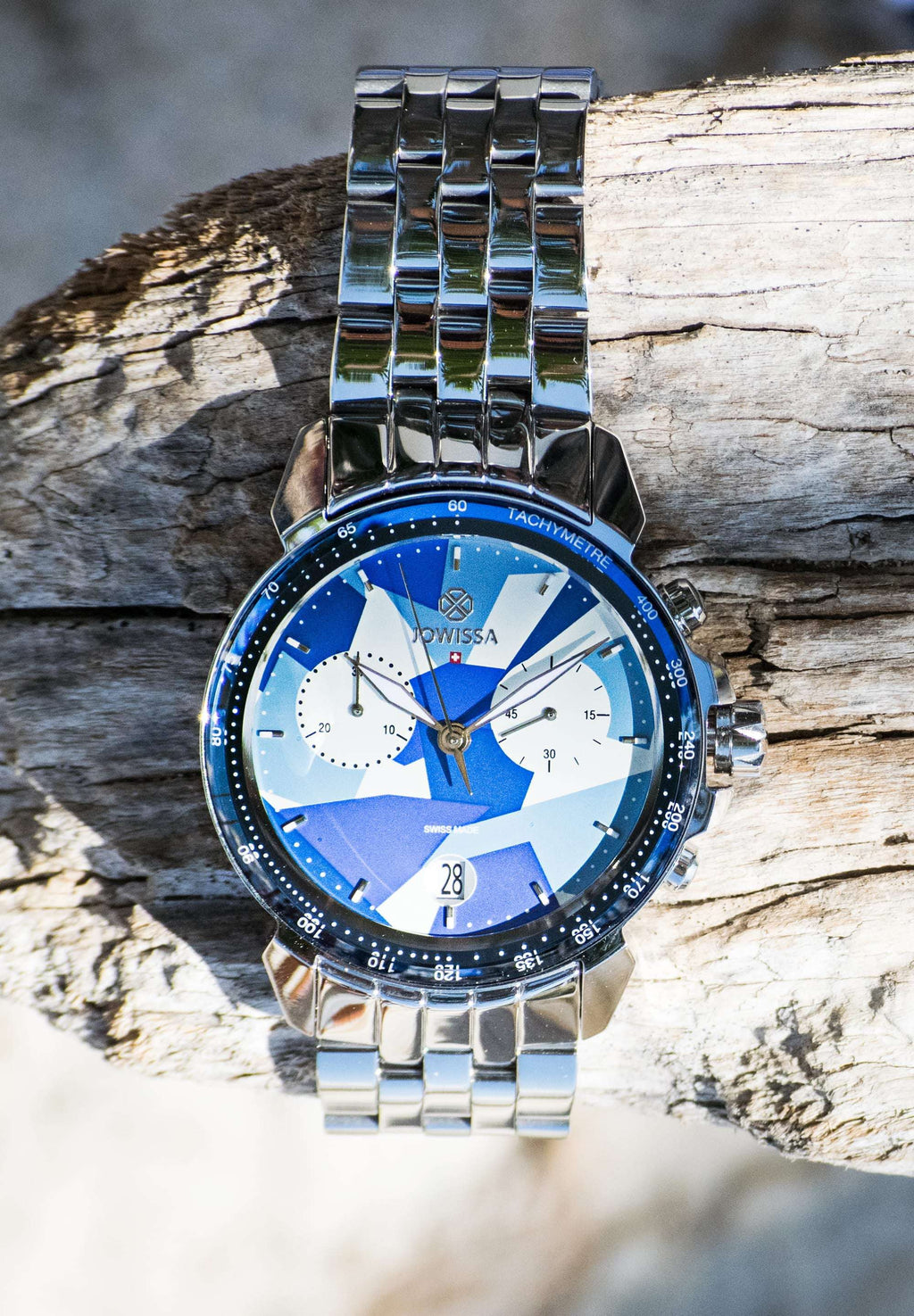 Silver watch for men - all swiss made with blue dial and silver strap - made for men watch