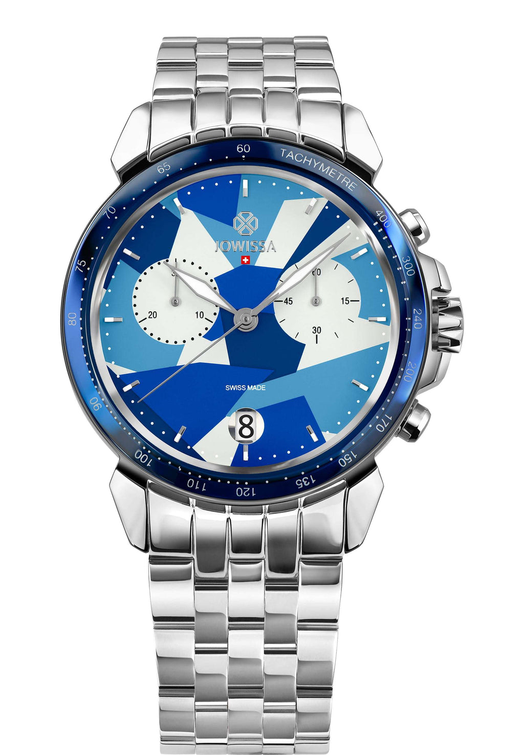 Blue swiss watch lewy 15 for men - with silver strap and blue dial with white and silver details - all swiss made