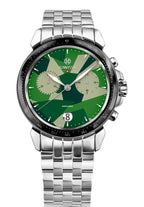 silver watch lewy 15 for men - with silver strap and green dial with black details in the front - mens watch all swiss made
