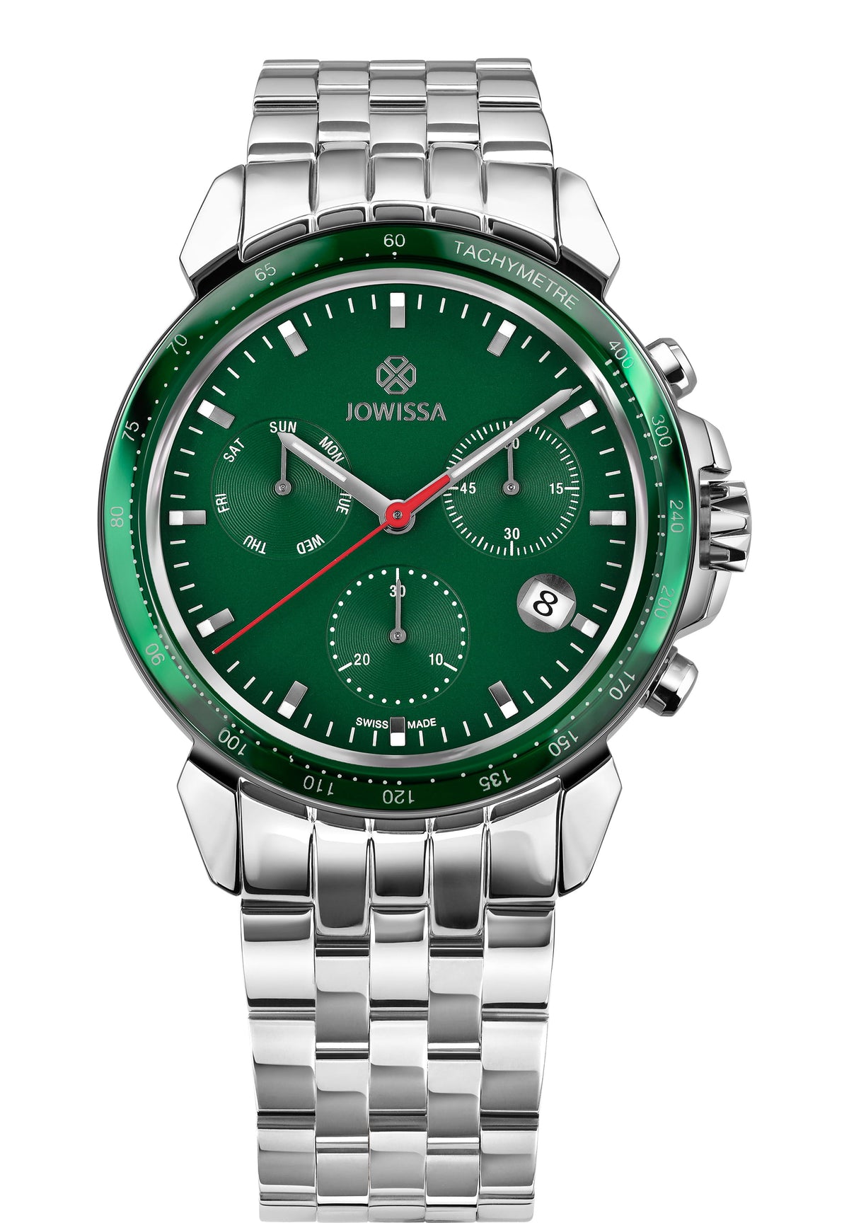 J7.157.L swiss silver watch for men with silver strap and green dial - all swiss made watch for men