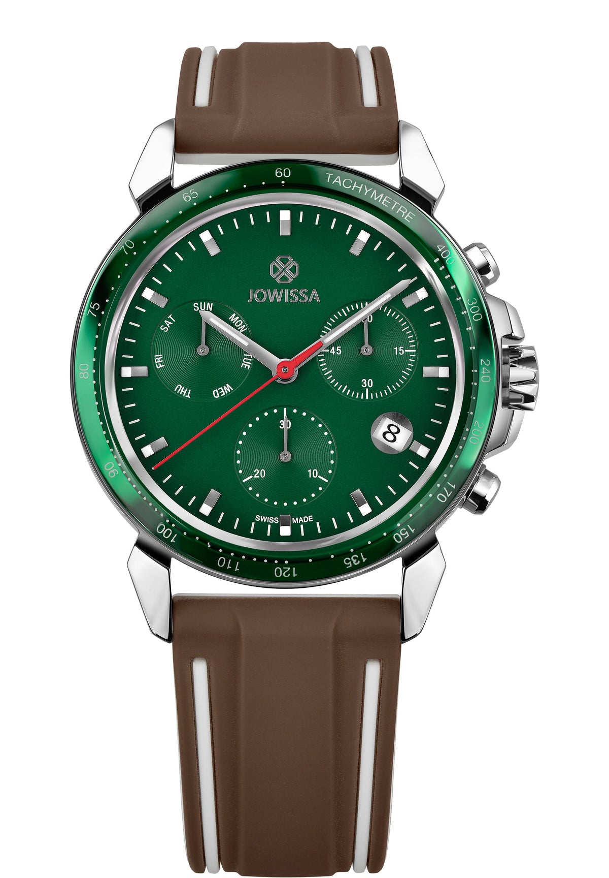 J7.158.L swiss green and brown watch for men - with brown strap and green dial with silver details in the front - all swiss made watch for men