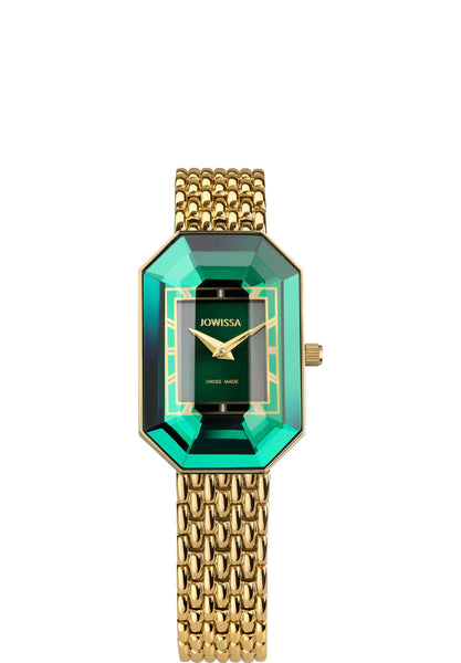 Facet Emerald Green Dial Golden Watch with Diamond Cut Octagonal