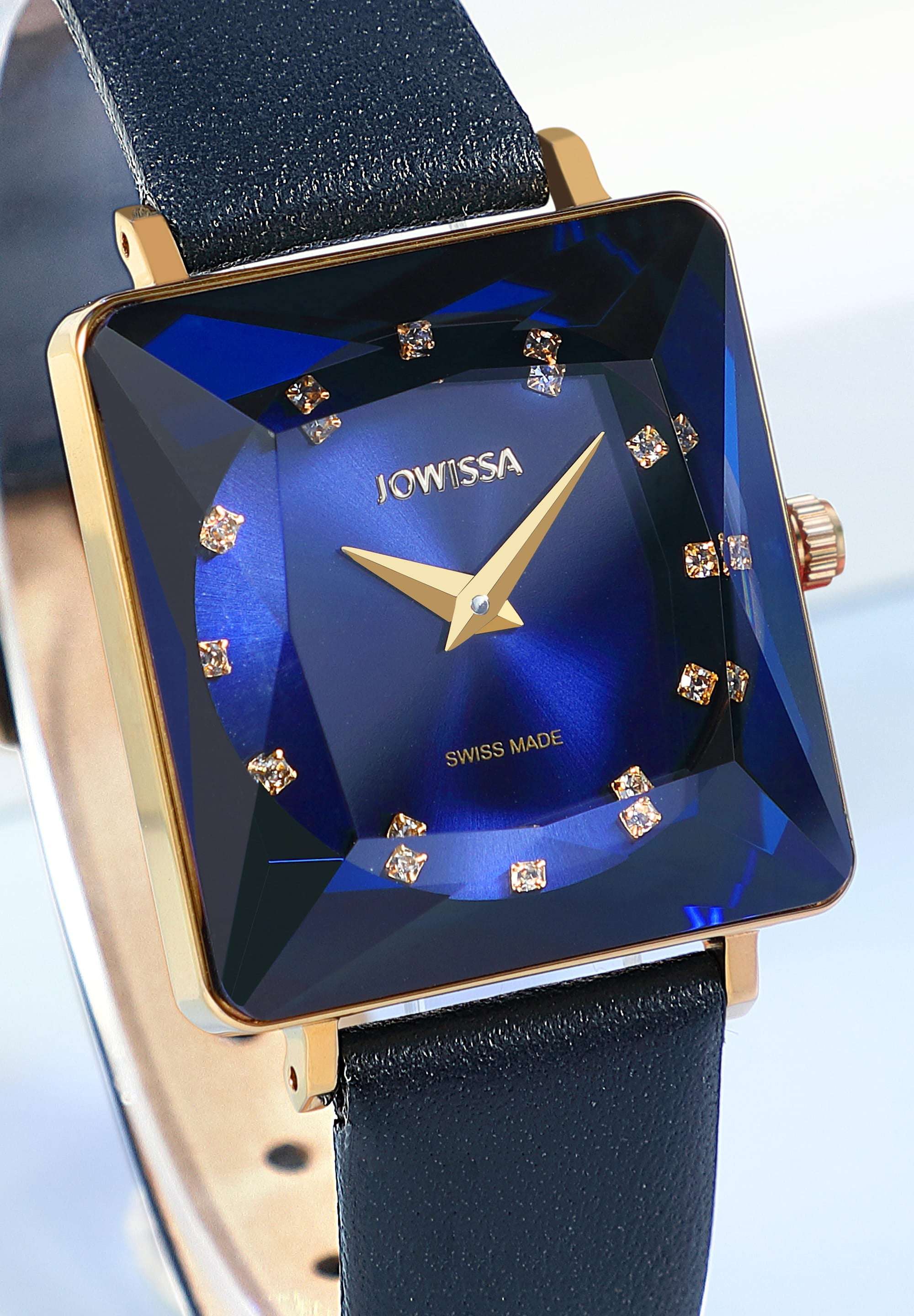 dress watch women Facet Princess Dark Blue Leather Dress Watch for Women Rectangle Dial 25mm Swiss Made J8.061.M