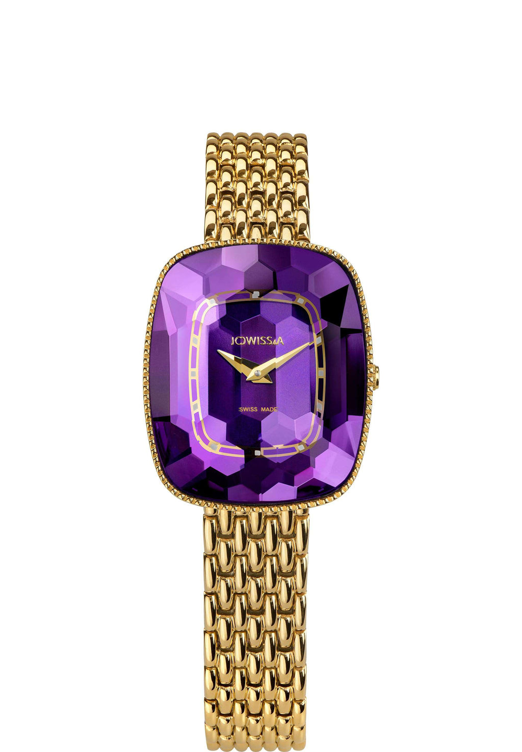 Swiss ladies watch with gold strap and purple dial - all swiss made watch for women