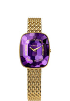Swiss ladies watch with gold strap and purple dial - all swiss made watch for women