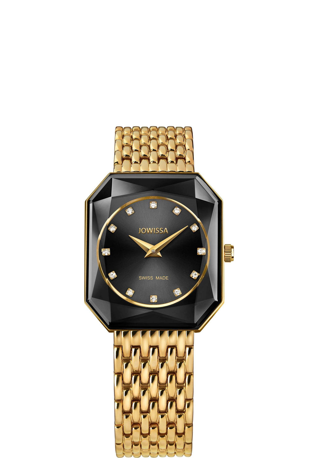Jowissa Facet Radiant gold watch for ladies - all swiss made watch for women with gold strap and black dial