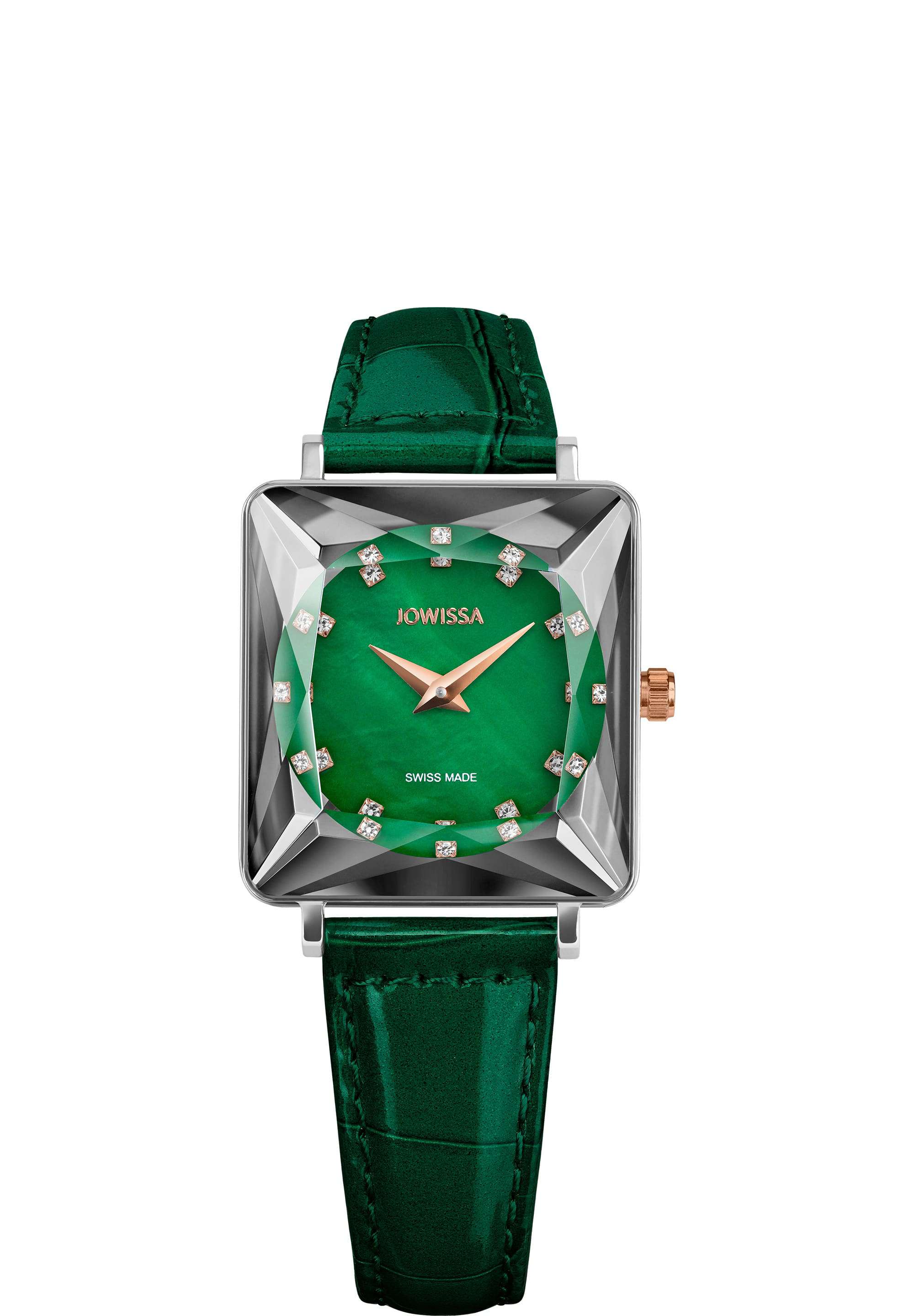 J8.097.M swiss facet princess watch - green watch with green leather strap and green dial - all swiss made 