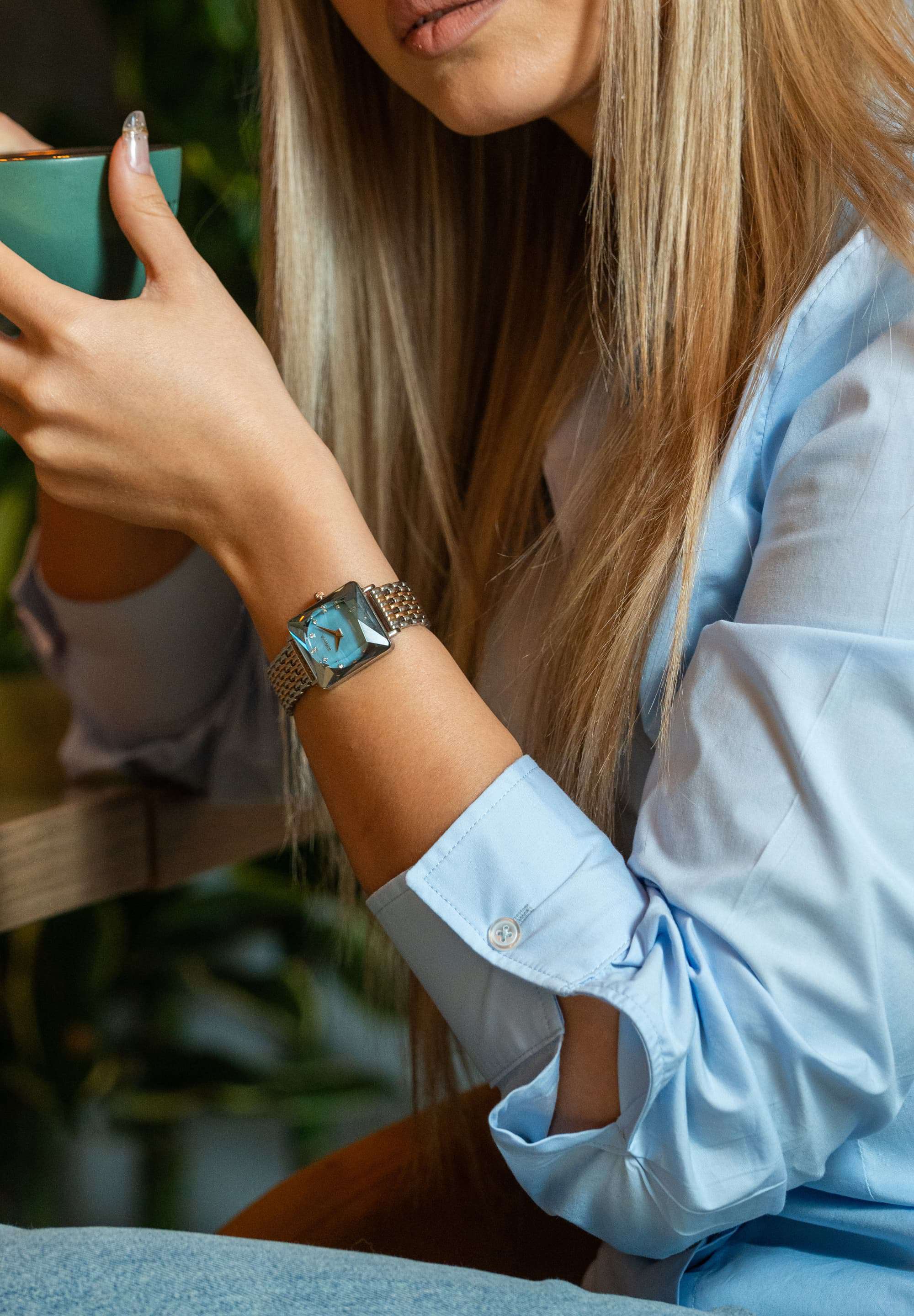 Blue swiss watch for ladies - all swiss made watch with silver and gold strap and blue dial 