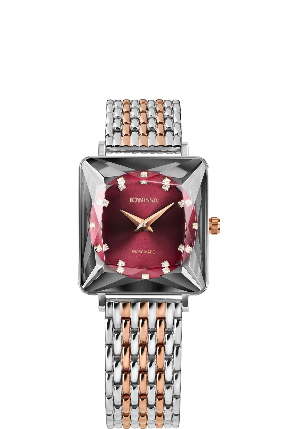 J8.778.M swiss womens watch with silver and gold strap and red dial - all swiss made watch for ladies