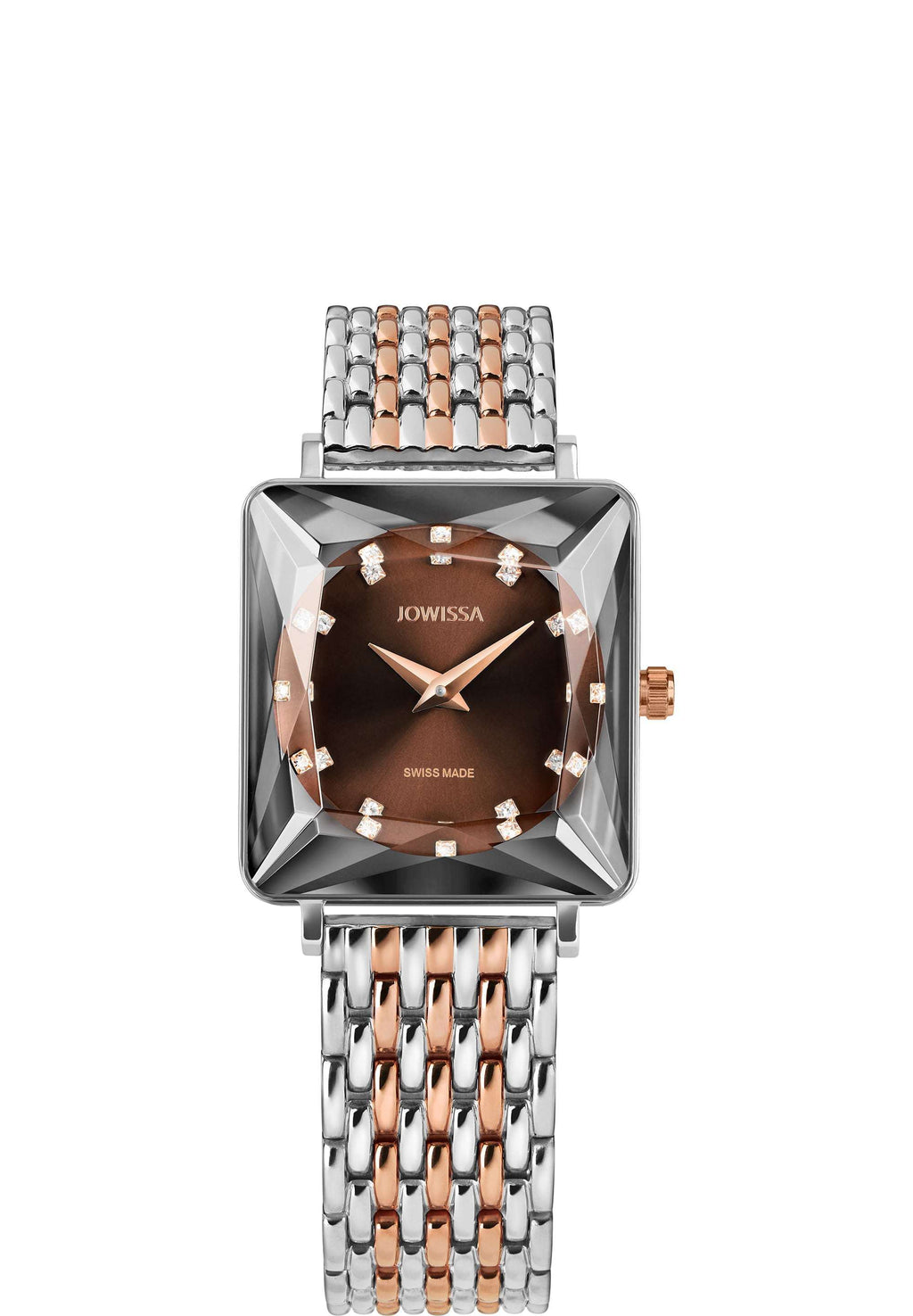 J8.779.M swiss womens watch with gold and silver strap and brown dial - all swiss made watch for ladies