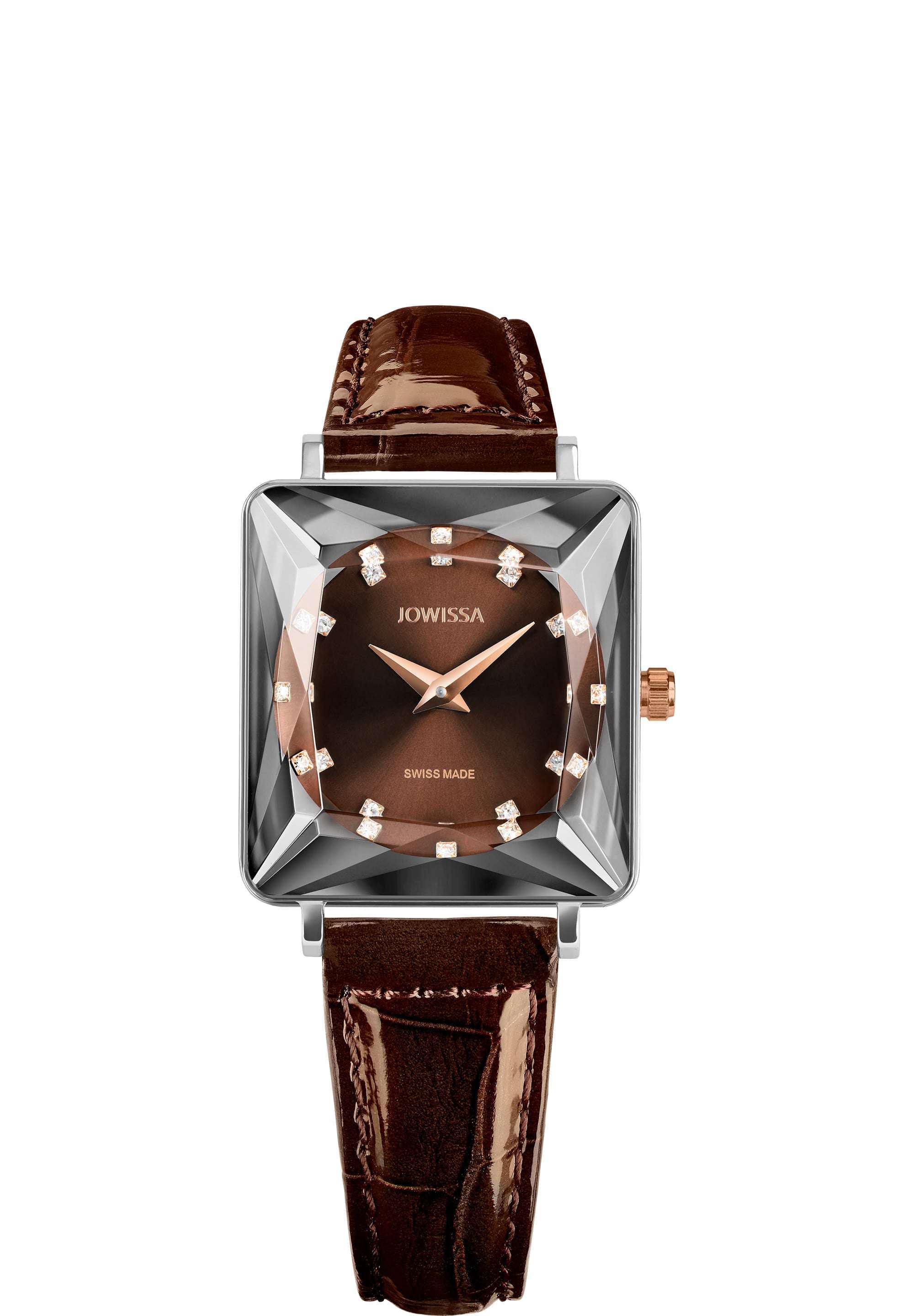 J8.784.M facet swiss watch with brown leather strap and brown dial - all swiss made watch for ladies
