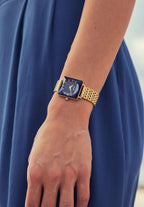 Swiss blue watch for ladies - womens watch with gold strap and blue dial - all swiss made watch 