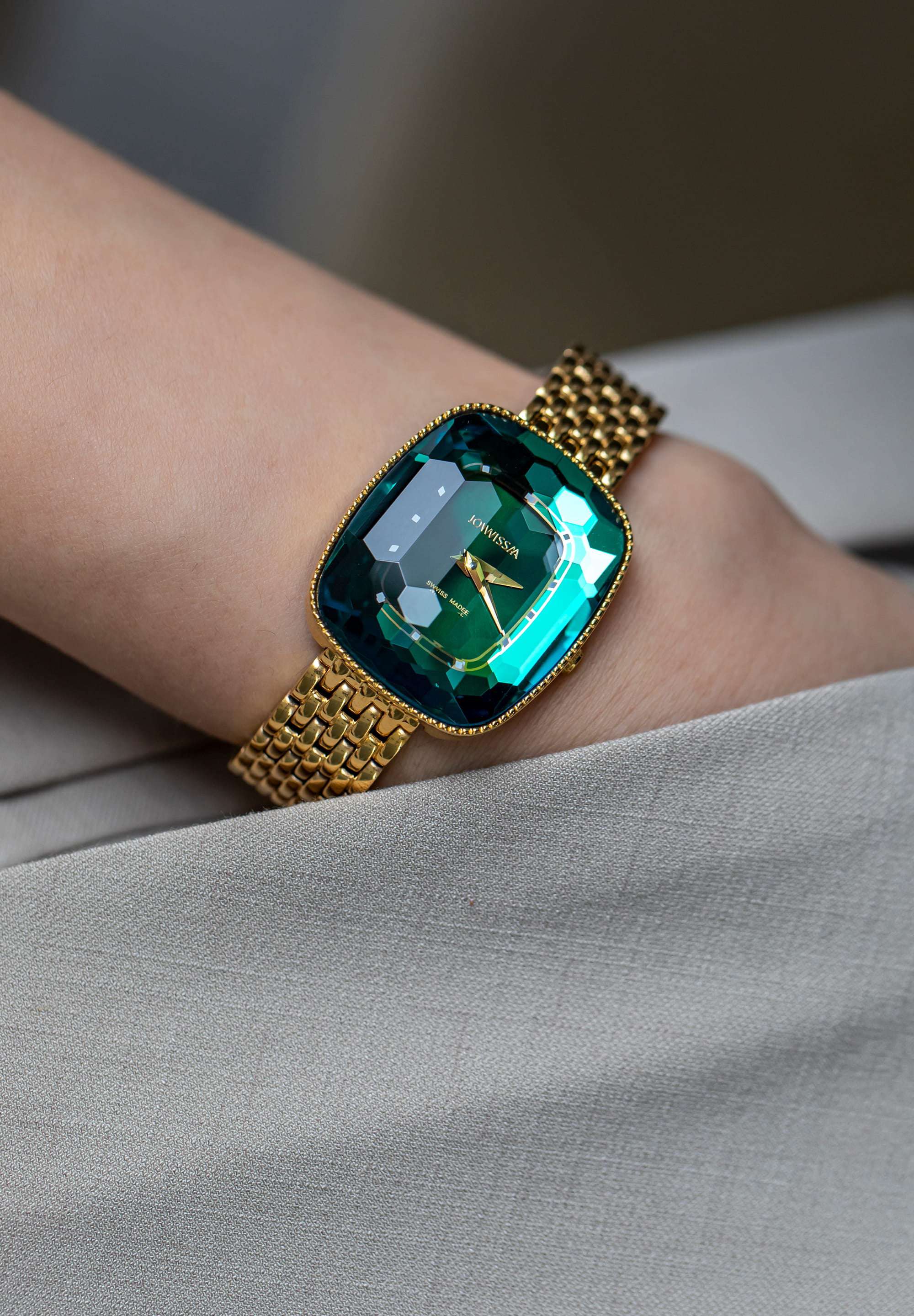 Ladies green watch - swiss womens watch with green dial and gold strap - all swiss made watch 