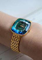 Swiss womens watch with gold strap and green dial - all swiss made watch for ladies