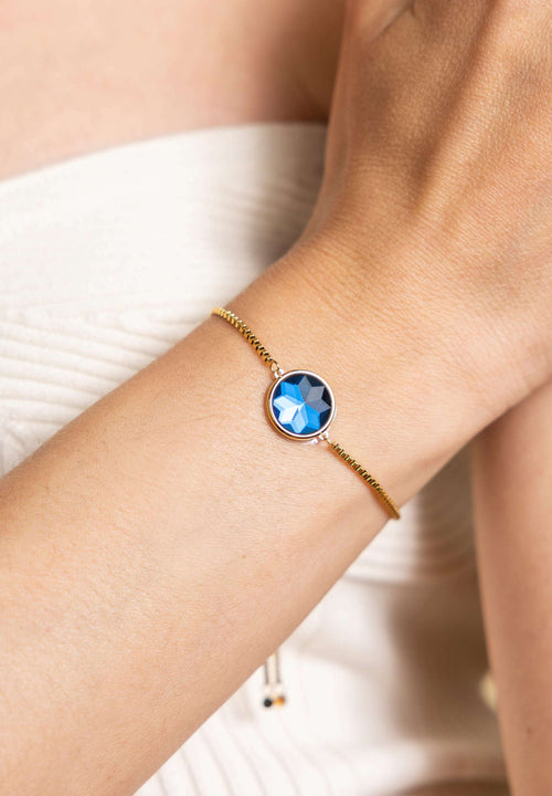 Gold Bracelet with blue stone. Stainless Steel Jewelry made by Jowissa