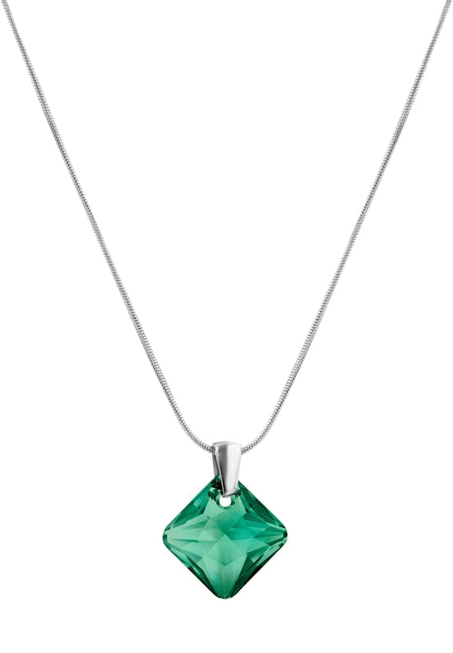 Front Image of Facet Princess | Womens | Necklace | Stainless Steel | silver | green Stone | Fashion Jewelry | JS.0030 | Jowissa | Austrian Crystal