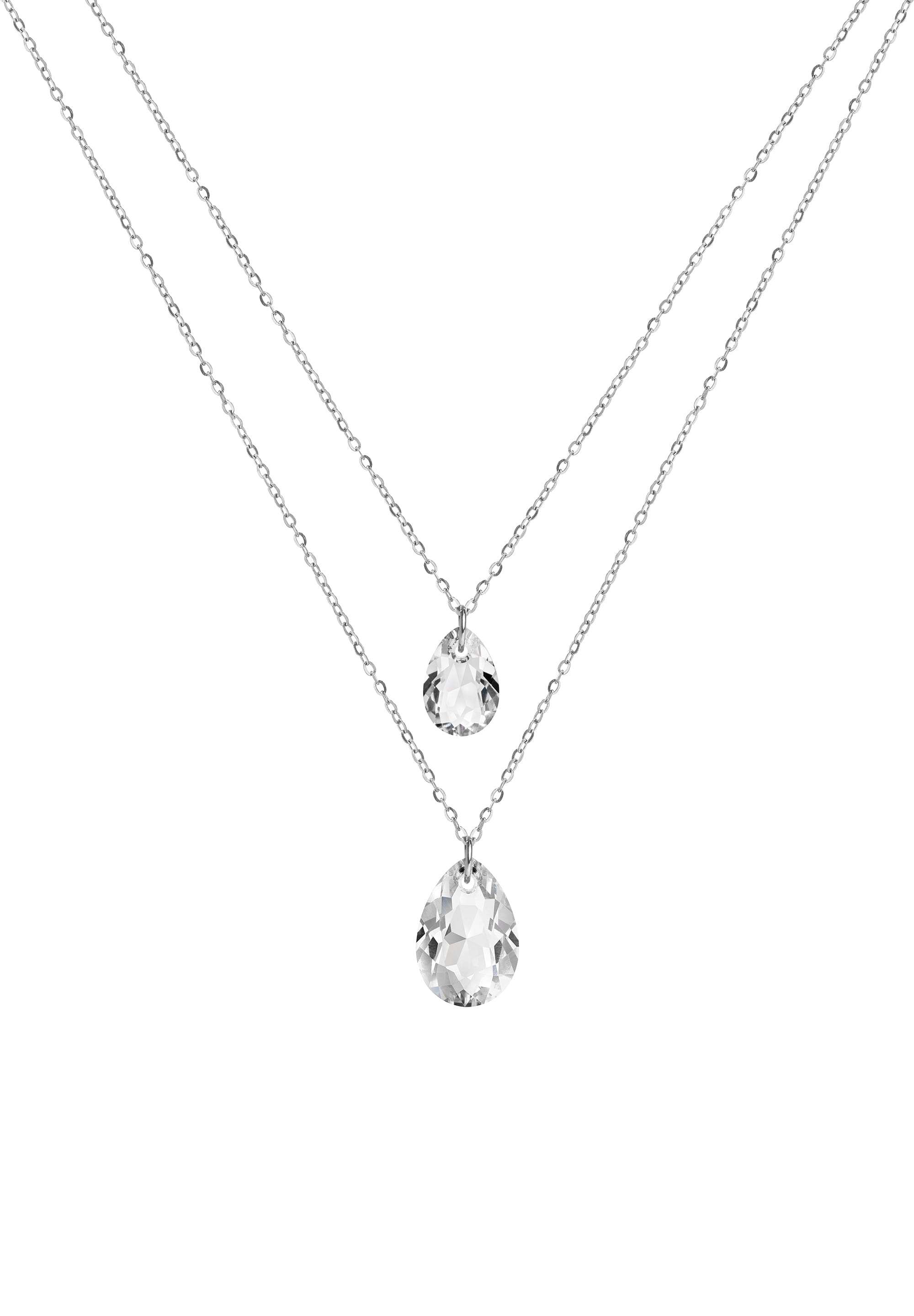 Front Image of Facet Pear | Womens | Necklace | Stainless Steel | silver | white Stone | Fashion Jewelry | JS.0045 | Jowissa | Austrian Crystal