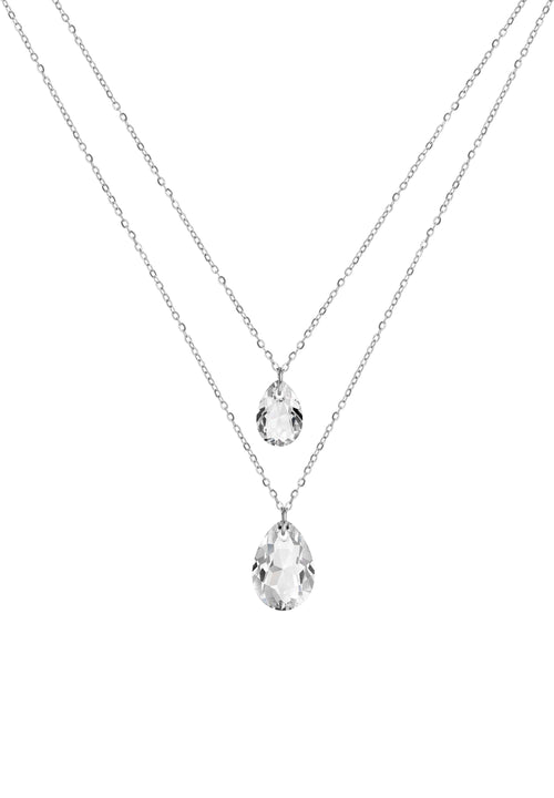 Front Image of Facet Pear | Womens | Necklace | Stainless Steel | silver | white Stone | Fashion Jewelry | JS.0045 | Jowissa | Austrian Crystal