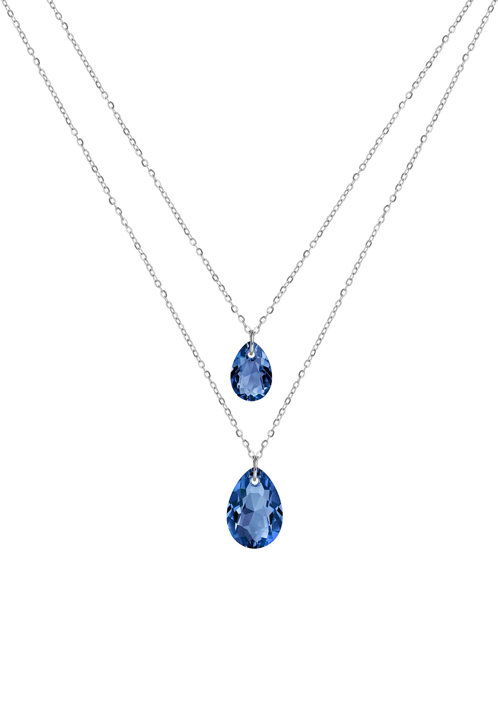 Front Image of Facet Pear | Womens | Necklace | Stainless Steel | silver | blue Stone | Fashion Jewelry | JS.0052 | Jowissa | Austrian Crystal