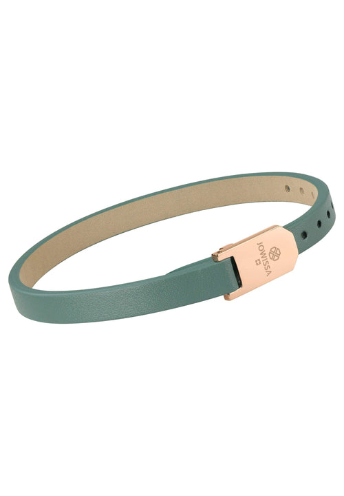 Image de face du bracelet en cuir mat uni | Femme | Bracelet en cuir | Or rose | Vert | Bijou fantaisie | JS.0136 | Jowissa |