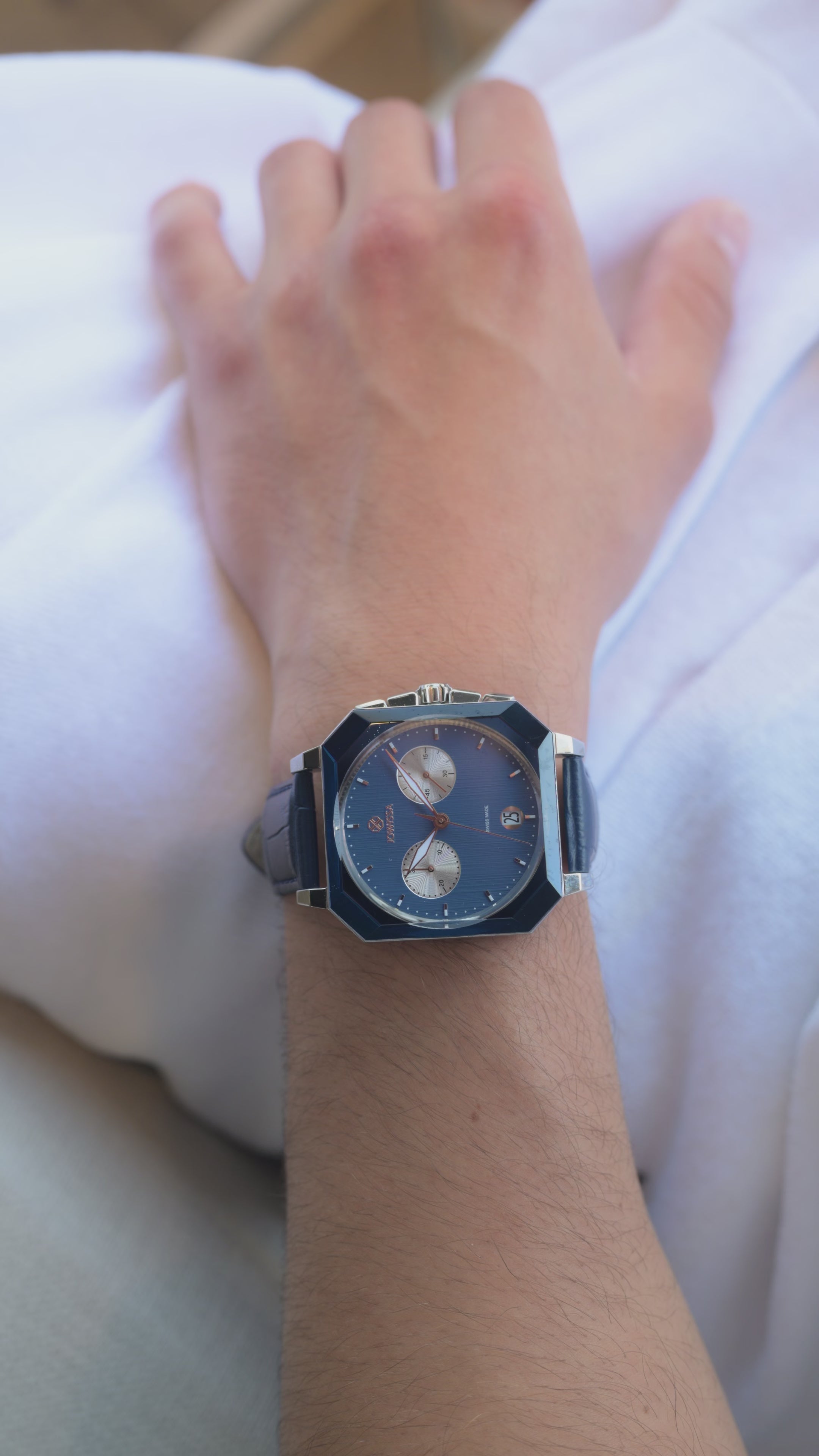 Swiss blue octa watch for men with blue leather strap and blue dial - all swiss made 