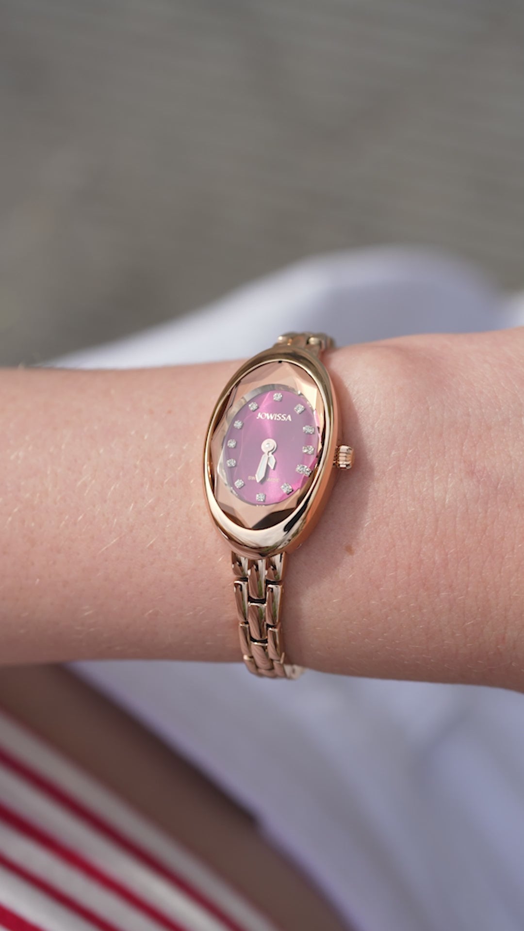 Facet Oval Petite Bordeaux Red Dial Rose Gold Mini Dress Watch