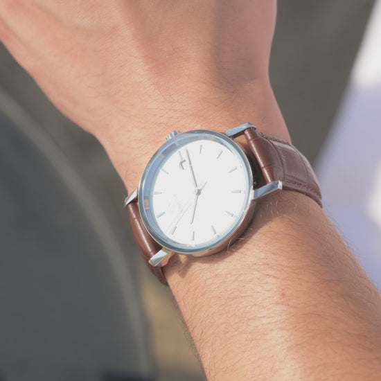 Green swiss watch for men - with brown leather strap and green dial - all swiss made watch for men