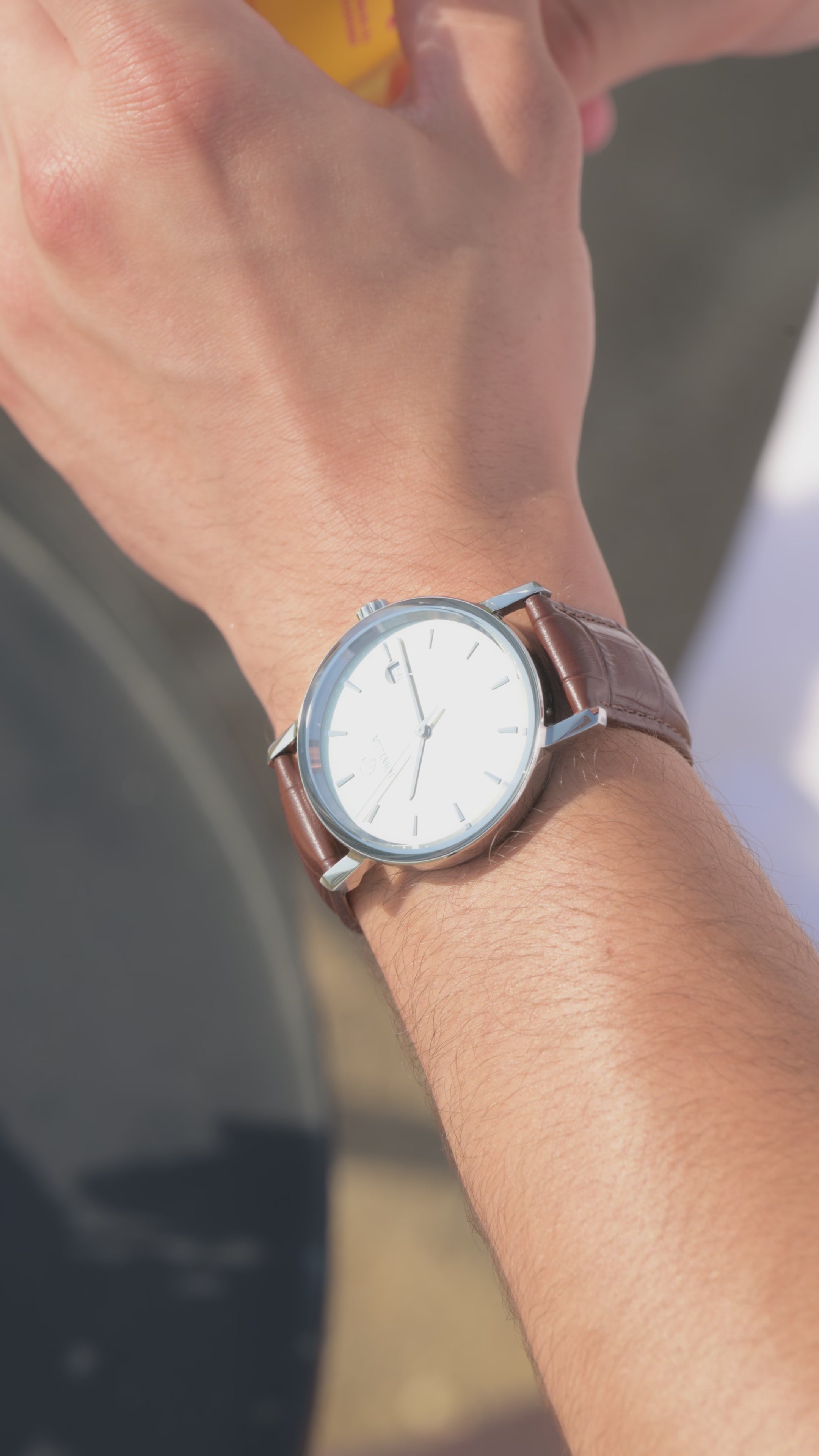 Green swiss watch for men - with brown leather strap and green dial - all swiss made watch for men