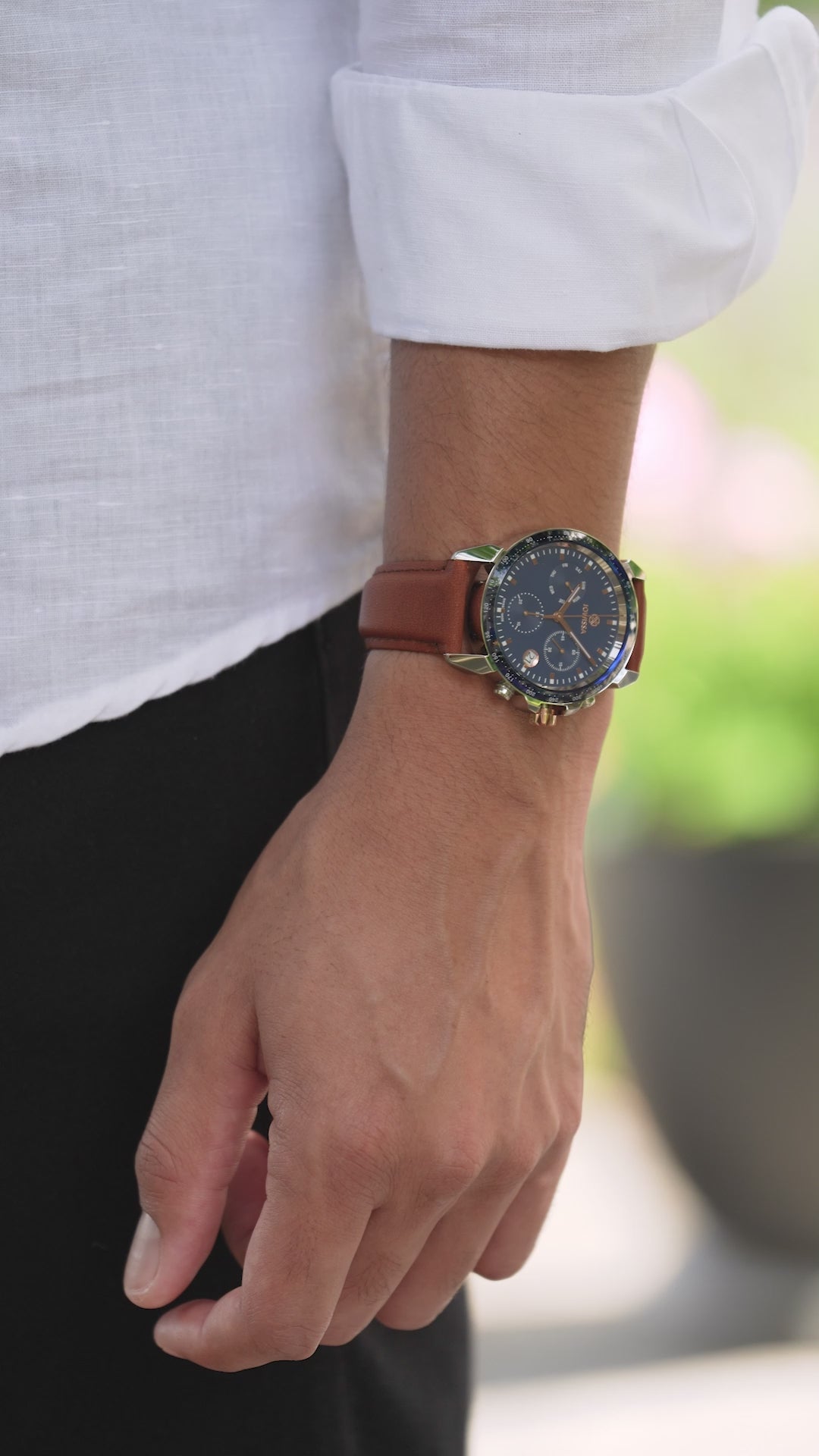 LeWy 9 Blue Tachymeter Chronograph Men's Watch Sapphire Crystal