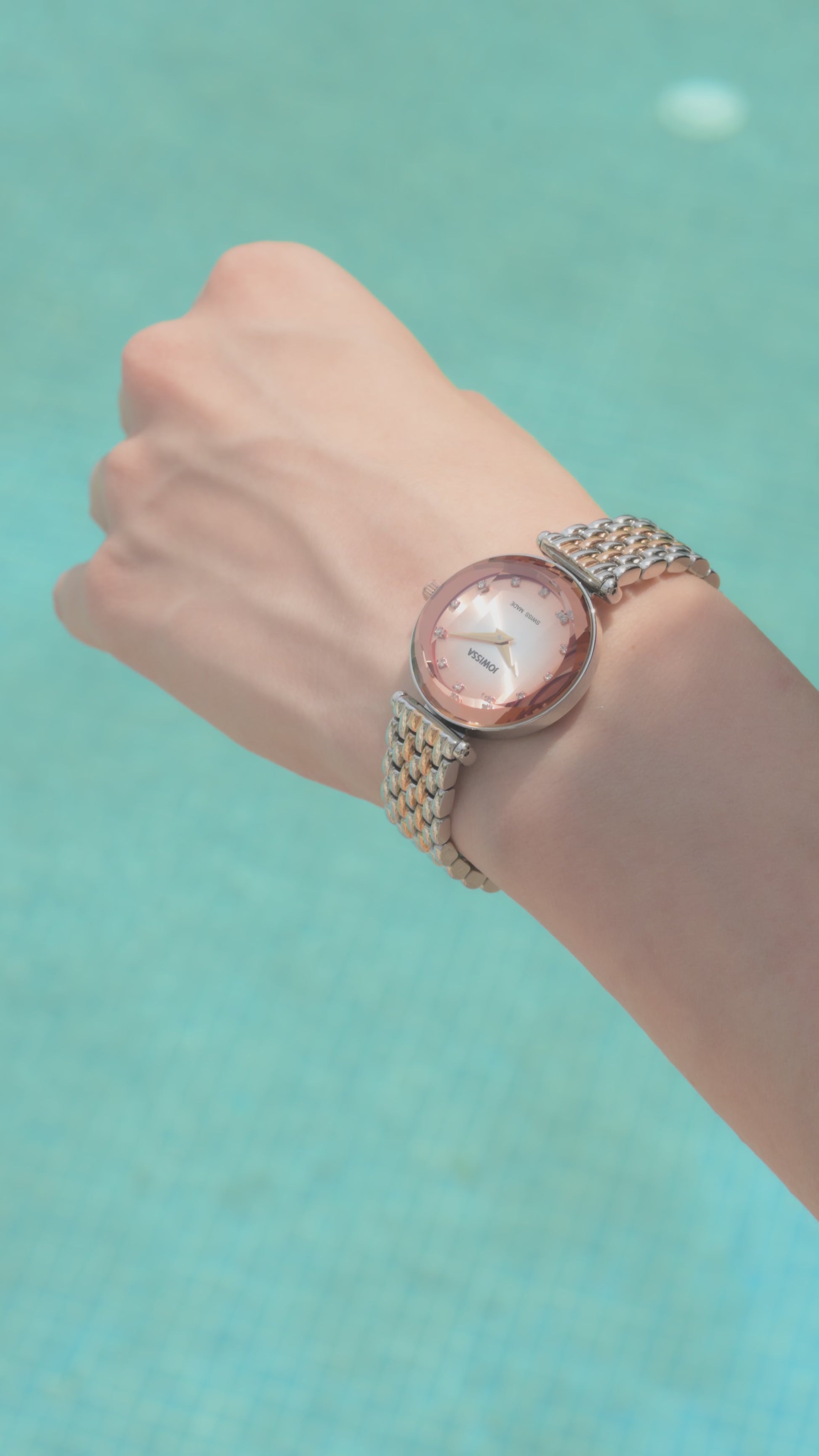 Swiss womens watch with gold and silver strap and gold dial - all swiss made watch for ladies