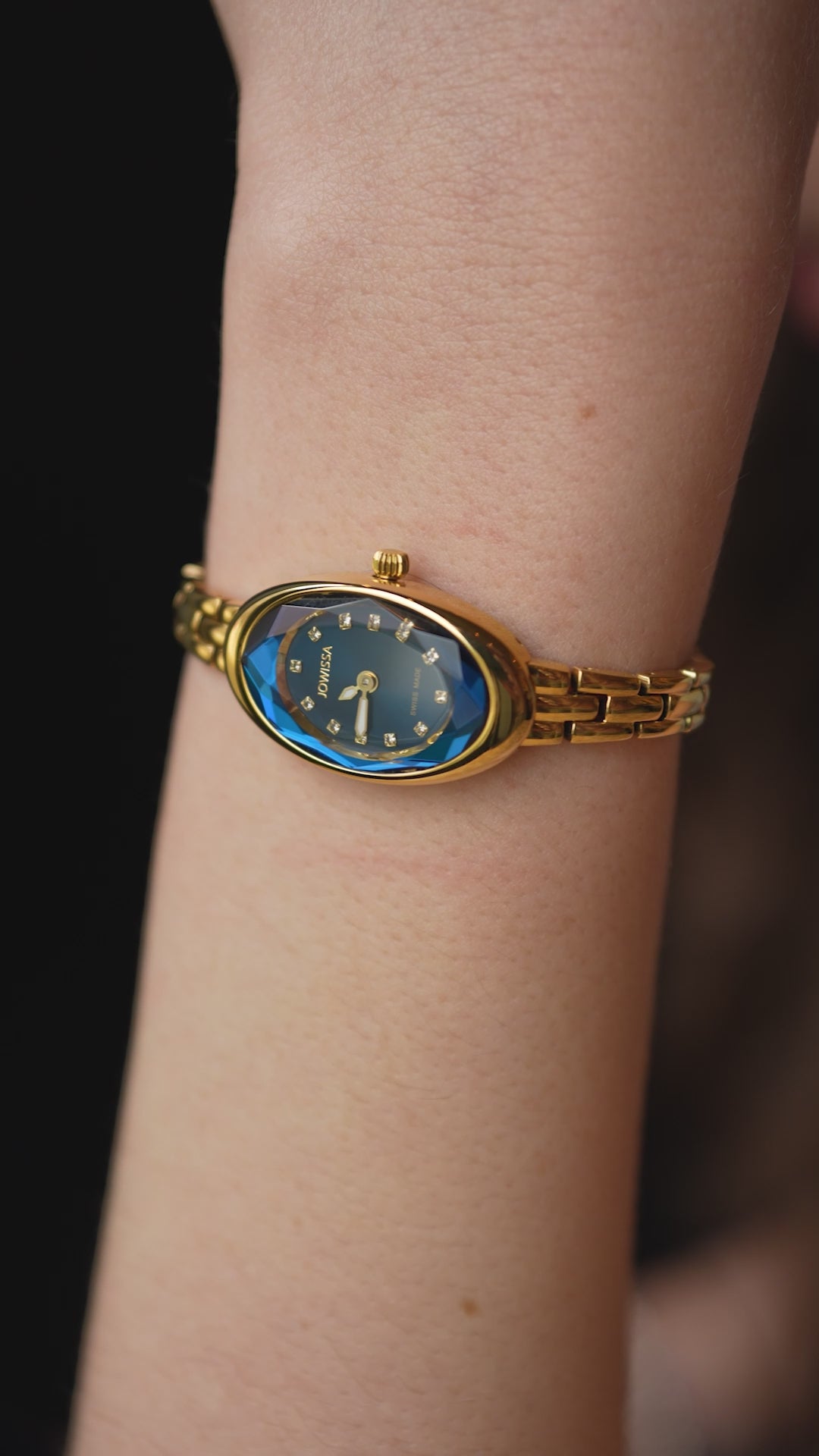 Gold petite watch for women with gold strap and blue dial - all swiss made watch for women
